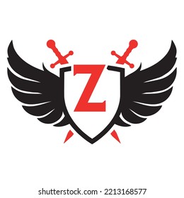 Wing Letter Z  With Sheild Swords Concept