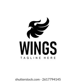 wing logo black silhouette design minimalist animal wings with simple black concept for business symbol or product brand template