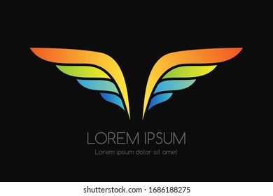 Wing logo. Coloful vector emblem in simple style.