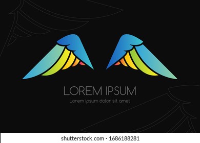Wing logo. Coloful vector emblem in simple style.