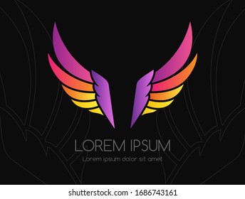 Wing logo. Coloful vector emblem in simple style.