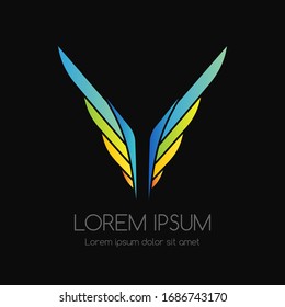 Wing logo. Coloful vector emblem in simple style.