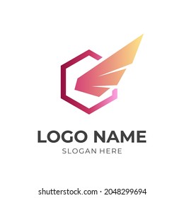 diseño de logotipo de ala con un estilo de color rojo y naranja plano