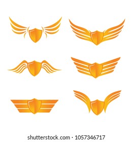 Wing logo design vector symbol gradient gold element shield illustration
