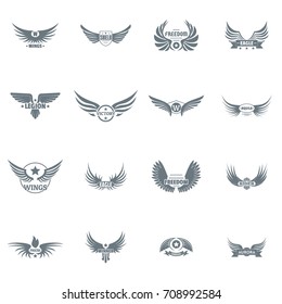Wing logo icons set. Simple illustration of 16 wing logo vector icons for web