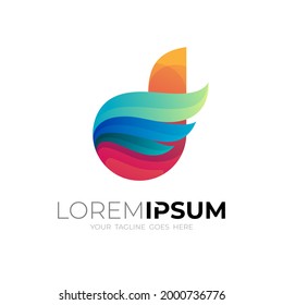 Wing logo and letter D design vector, 3d colorful