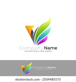 Logotipo Wing com letra V design colorido, logotipos estilo 3D