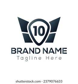 Logo De Wing En Plantilla De Letra 10. Wing On 10 Letter, plantilla de concepto de signo de ala inicial	
