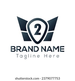 Wing Logo On Letter 2 Template. Wing On 2 Letter, Initial Wing Sign Concept Template	