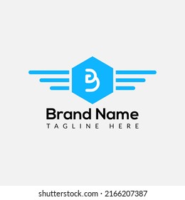 Wing Logo On Letter 3 Template. Wing On 3 Letter, Initial Wing Sign Concept 