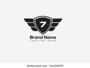 Wing Logo On Letter 7 Template. Wing On 7 Letter, Initial Wing Sign Concept Template