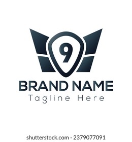 Wing Logo On Letter 9 Template. Wing On 9 Letter, Initial Wing Sign Concept Template	