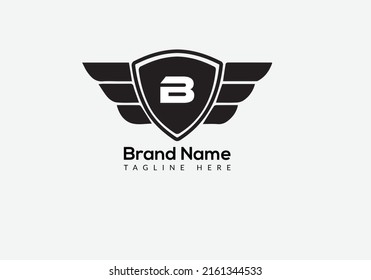 Wing Logo On Letter B Template. Wing On B Letter, Initial Wing Sign Concept Template