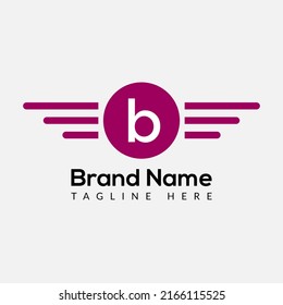 Wing Logo On Letter B Template. Wing On B Letter, Initial Wing Sign Concept 
