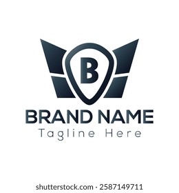 Wing Logo On Letter B Template. Wing On B Letter, Initial Wing Sign Concept Template	