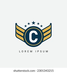Wing Logo On Letter C Template. Wing On C Letter, Initial Wing Sign Concept Template