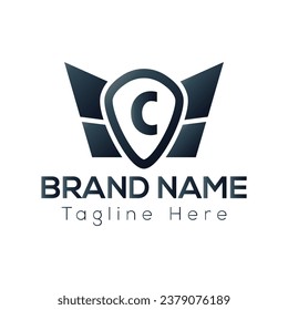Wing Logo On Letter C Template. Wing On C Letter, Initial Wing Sign Concept Template	