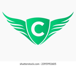 Wing Logo On Letter C, Transportation Symbol, Transport Sign