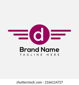 Wing Logo On Letter D Template. Wing On D Letter, Initial Wing Sign Concept 