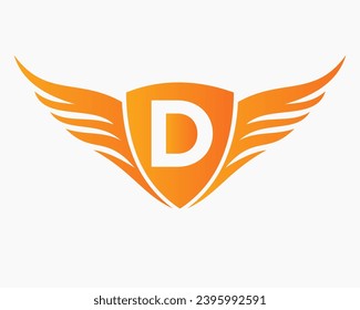Wing Logo On Letter D, Transportation Symbol, Transport Sign