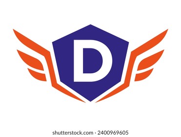 Wing Logo On Letter D, Transport Wing Sign. Transportation Symbol