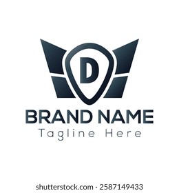 Wing Logo On Letter D Template. Wing On D Letter, Initial Wing Sign Concept Template	