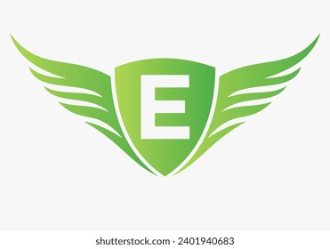 Wing Logo On Letter E For, Transportation Symbol. Freight Sign