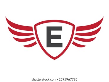 Wing Logo On Letter E Alphabet For Transportation Logo Symbol	