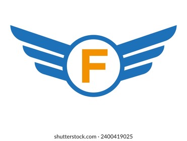 Wing Logo On Letter F, Transportation Symbol, Transport Wing Sign