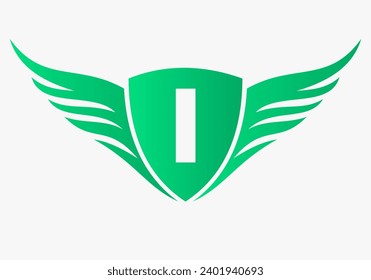 Wing Logo On Letter I For, Transportation Symbol. Freight Sign