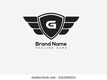 Wing Logo On Letter G Template. Wing On G Letter, Initial Wing Sign Concept Template