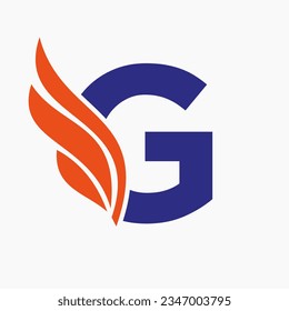 Wing Logo On Letter G For Freight and Transportation Symbol. Wing Logotype Template