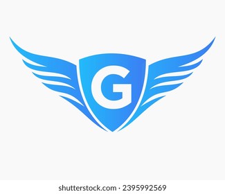 Wing Logo On Letter G, Transportation Symbol, Transport Sign