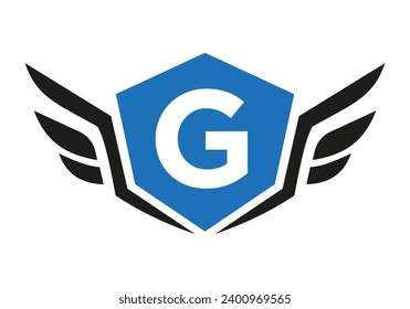 Wing Logo On Letter G, Transport Wing Sign. Transportation Symbol