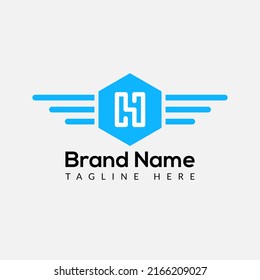 Wing Logo On Letter H Template. Wing On H Letter, Initial Wing Sign Concept 