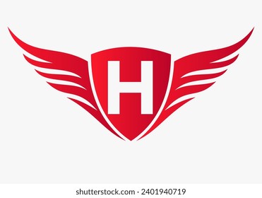 Wing Logo On Letter H For, Transportation Symbol. Freight Sign