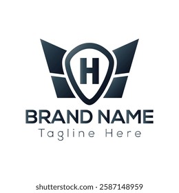 Wing Logo On Letter H Template. Wing On H Letter, Initial Wing Sign Concept Template	
