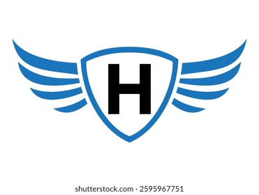 Wing Logo On Letter H Alphabet For Transportation Logo Symbol	
