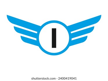 Wing Logo On Letter I, Transportation Symbol, Transport Wing Sign