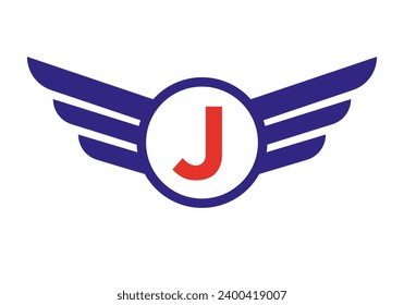 Wing Logo On Letter J, Transportation Symbol, Transport Wing Sign