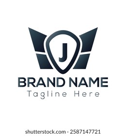 Wing Logo On Letter J Template. Wing On J Letter, Initial Wing Sign Concept Template	