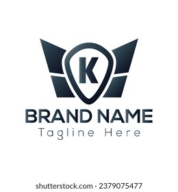 Wing Logo On Letter K Template. Wing On K Letter, Initial Wing Sign Concept Template	