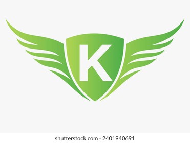 Logo De Wing En La Letra K For, Símbolo De Transporte. Firma de flete