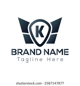 Wing Logo On Letter K Template. Wing On K Letter, Initial Wing Sign Concept Template	
