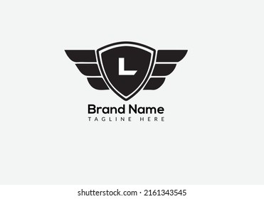 Wing Logo On Letter L Template. Wing On L Letter, Initial Wing Sign Concept Template