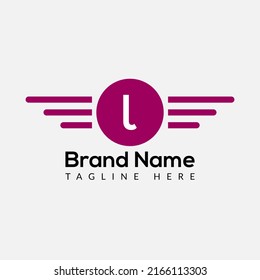 Wing Logo On Letter L Template. Wing On L Letter, Initial Wing Sign Concept 