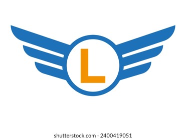 Wing Logo On Letter L, Transportation Symbol, Transport Wing Sign