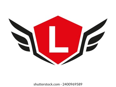 Wing Logo On Letter L, Transport Wing Sign. Transportation Symbol