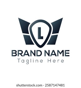 Wing Logo On Letter L Template. Wing On L Letter, Initial Wing Sign Concept Template	