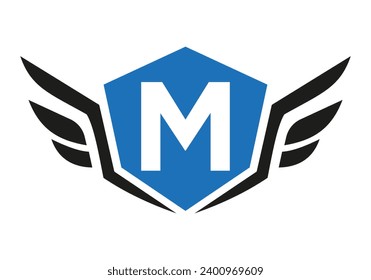 Logo De Wing En La Letra M, Signo De Ala De Transporte. Símbolo de transporte